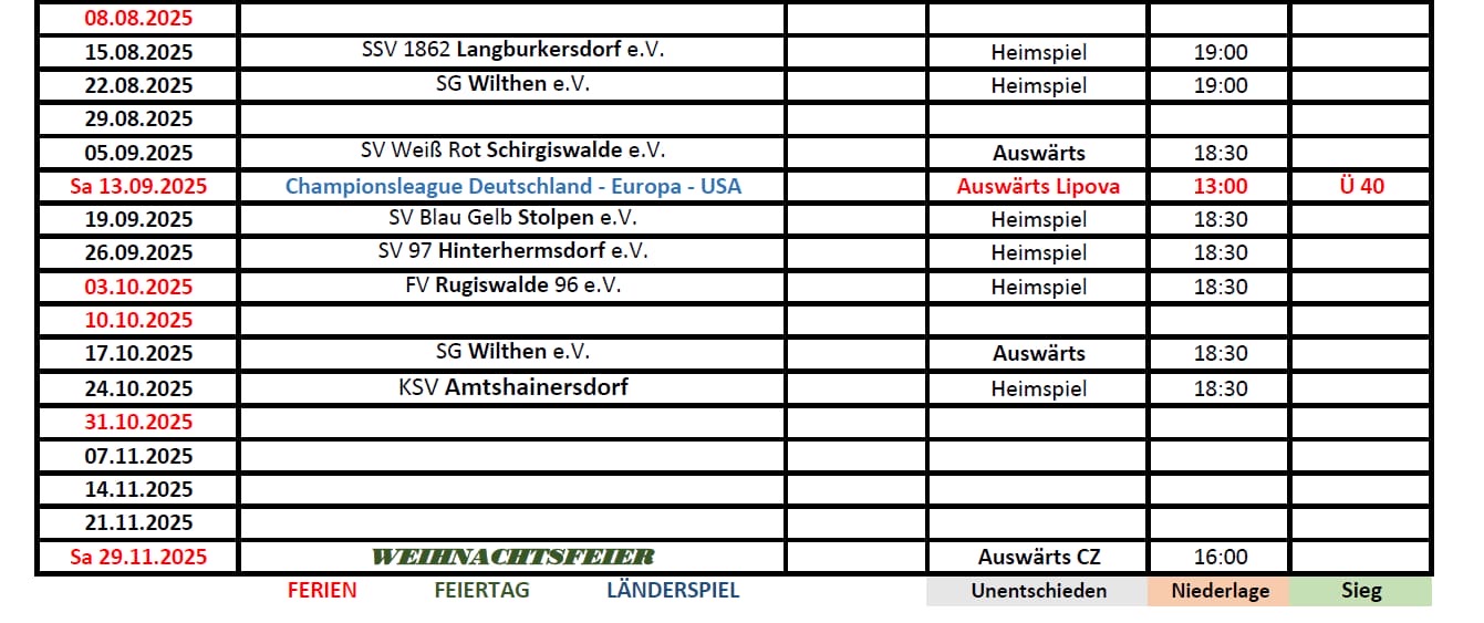 BSV 68 Sebnitz e.V. - Fußball - Alte Herren - Spielplan